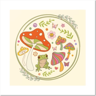 Retro Frog and Mushrooms Posters and Art